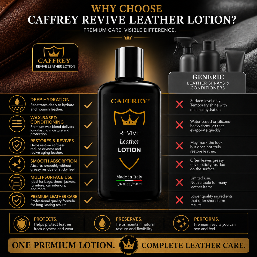 Caffrey Revive Leather Conditioner Lotion 5.07 oz – Premium Italian Leather Conditioner for Furniture, Car Seats, Sofas, Handbags, Shoes, Boots & Jackets