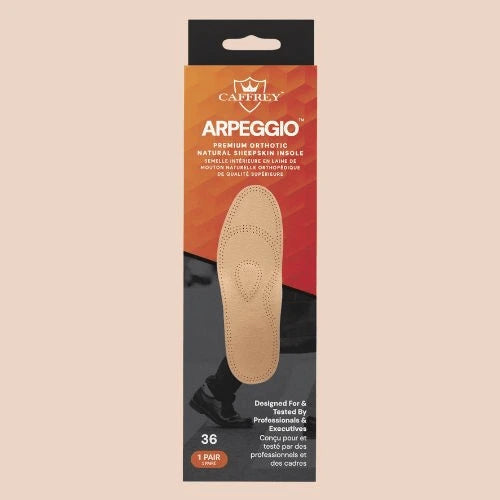 Caffrey ARPEGGIO Leather Arch Support Insoles - Pain Relief & Back Support for Men & Women, Achilles Support, Moisture Control Sheepskin, Ideal for Walking Shoes, Boots, Heels & Winter Footwear