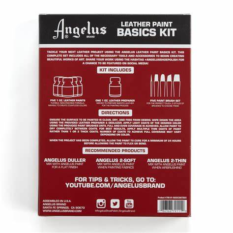 Angelus Leather Paint Basic Kit – 5 Color Acrylic Set with Deglazer & Brushes (1 oz Bottles)