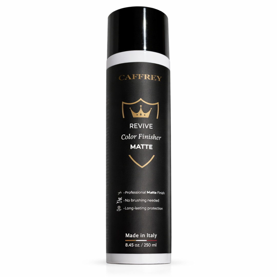 CAFFREY Revive Color Finisher Spray, Matte, 250 ml — original black capped can, made in Italy.