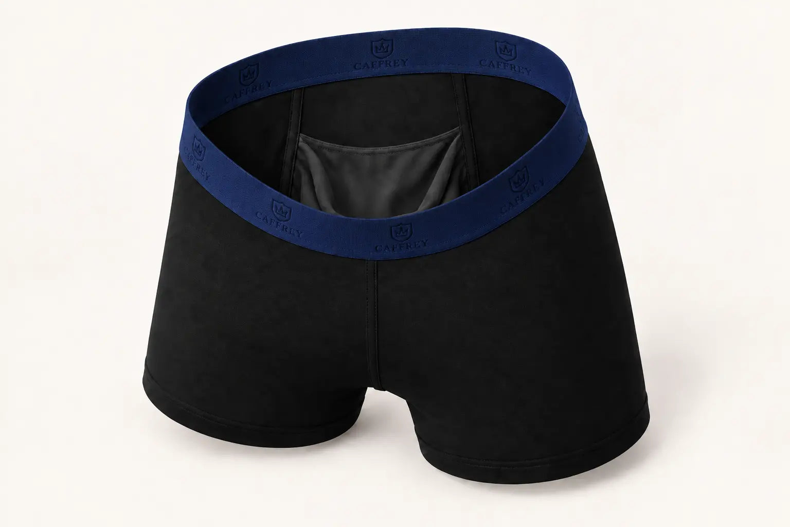 Illustration looking into Ballroom boxer briefs from the back, showing one shared pouch at the front