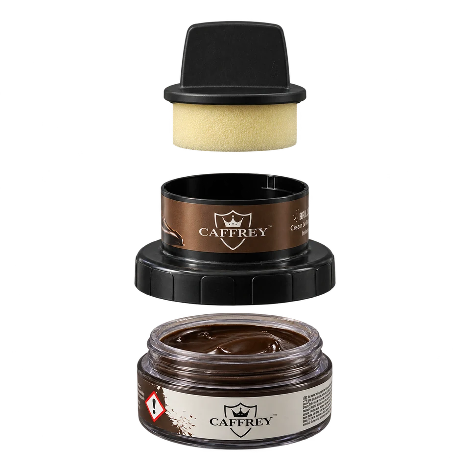 Illustration: the Brilliance jar opened into its sponge applicator, the holder on the lid and the jar of cream