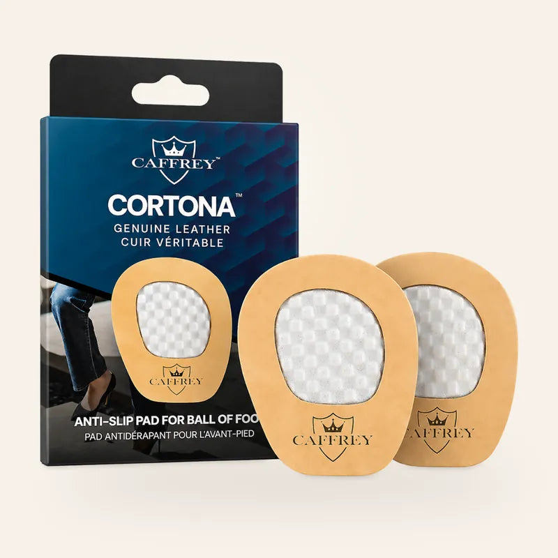 CAFFREY Cortona Crema leather ball-of-foot cushions, one pair beside the pack