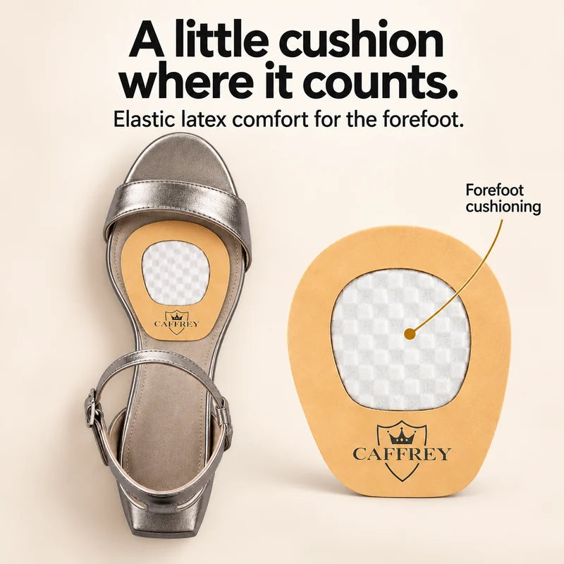 A little cushion where it counts. Elastic latex comfort for the forefoot.