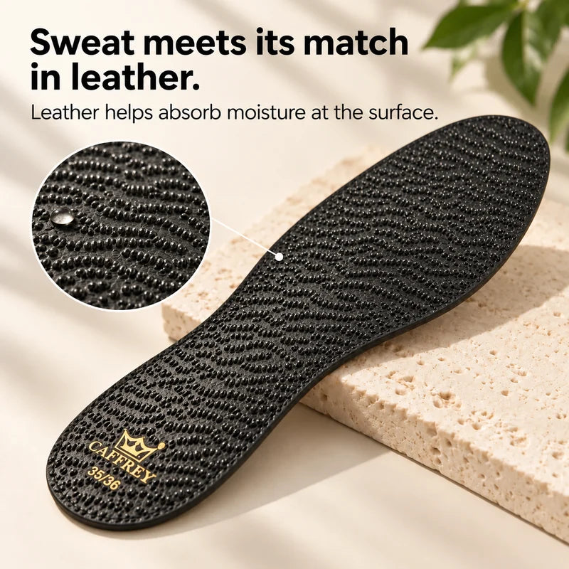 Sweat meets its match in leather. Leather helps absorb moisture at the surface.