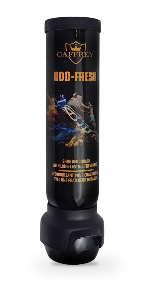 CAFFREY Odo Fresh shoe deodorant can with its spray head at the base