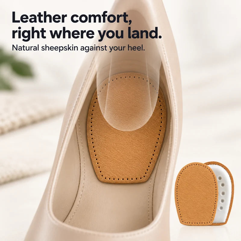 Leather comfort, right where you land. Natural sheepskin against your heel.