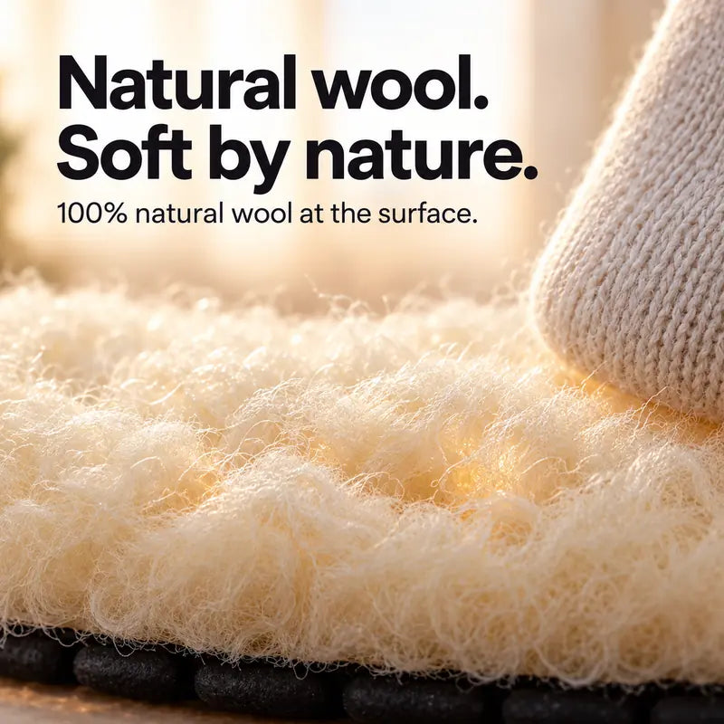 Illustration: Natural wool. Soft by nature. 100% natural wool at the surface.