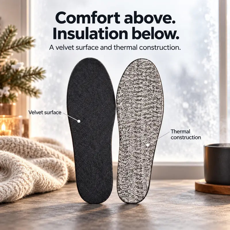 Illustration: Comfort above. Insulation below. A velvet surface and thermal construction.