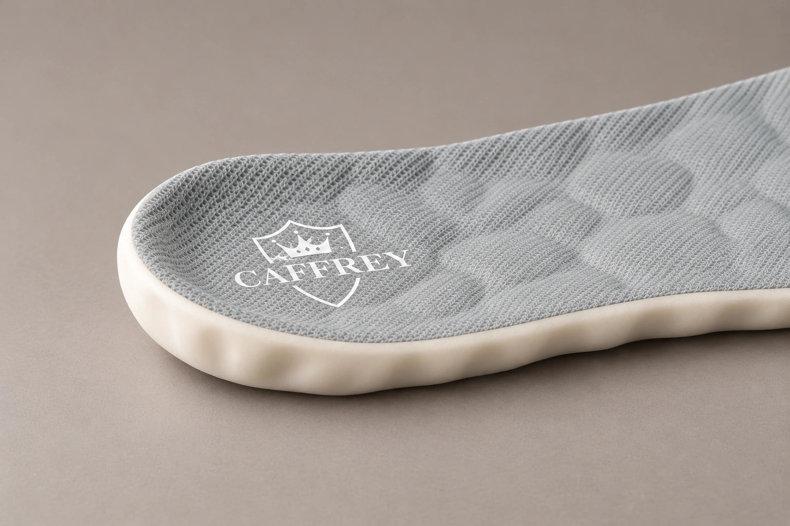 Close view of the Vital Step shaped heel cup and cushioned white base