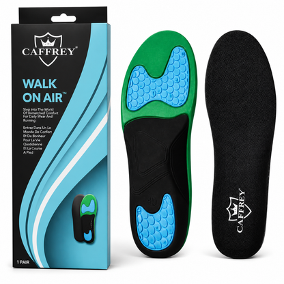 Caffrey Walk On Air Insoles – Shock Absorbing Arch Support Insoles with High-Rebound Foam & Gel Cushioning, Plantar Fasciitis & All-Day Standing Support