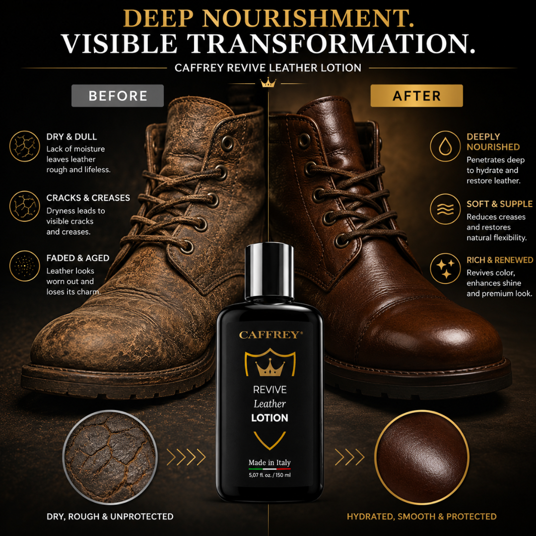 Caffrey Revive Leather Conditioner Lotion 5.07 oz – Premium Italian Leather Conditioner for Furniture, Car Seats, Sofas, Handbags, Shoes, Boots & Jackets