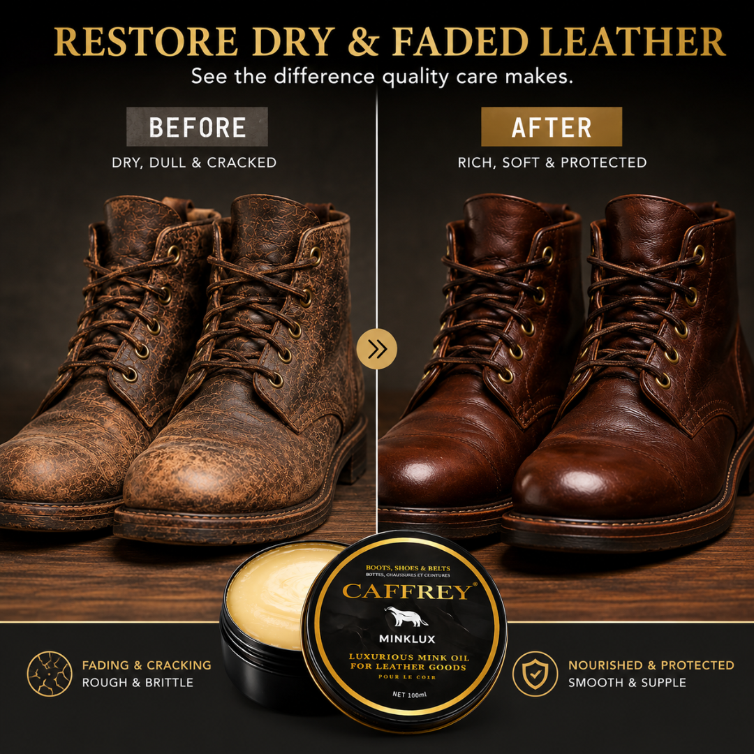 Caffrey Minklux Oil – Pure Mink Oil Leather Conditioner for Softening, Restoring & Preventing Cracks, Non-Discoloring Formula for Shoes, Bags & Leather Goods