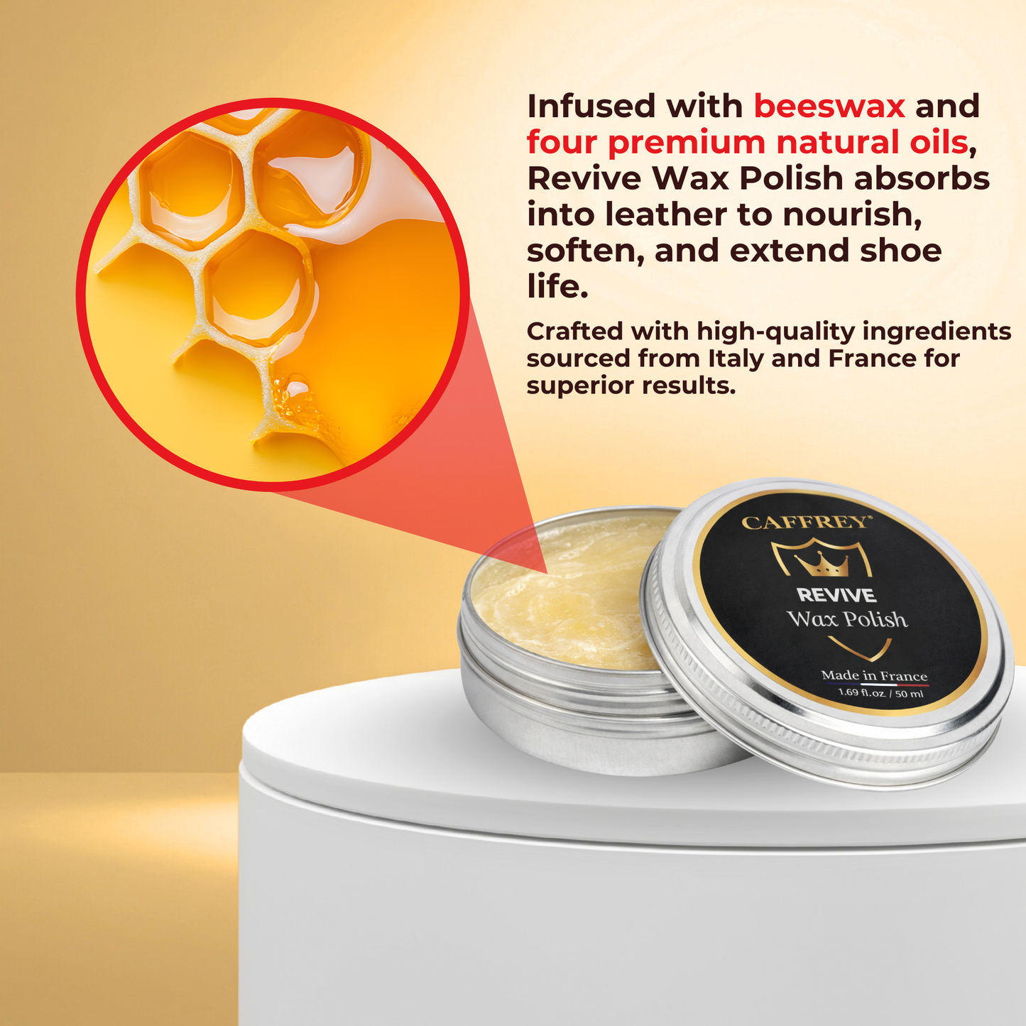 Caffrey Revive Wax Polish – Premium Leather Conditioner with Beeswax & Four Natural Oils, Deep-Absorbing Formula for Long-Lasting Shine, Dress Shoes, Boots & Everyday Leather Footwear