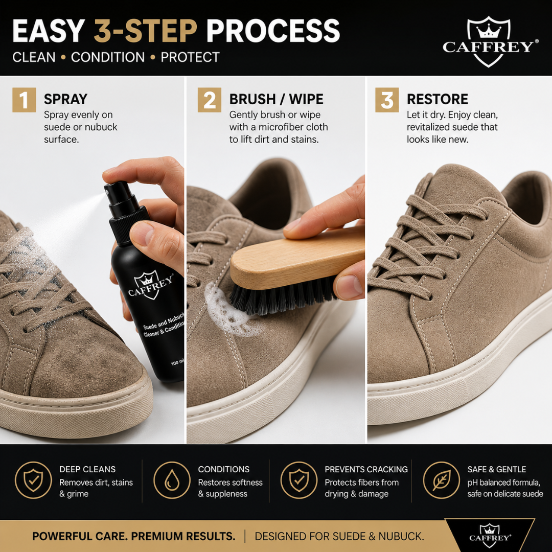 Caffrey Suede Cleaner & conditioner – Specialized Cleaner for Suede & Nubuck, Fiber-Safe Formula, Restores Texture Without Damage