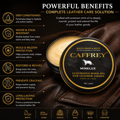 Caffrey Minklux Oil – Pure Mink Oil Leather Conditioner for Softening, Restoring & Preventing Cracks, Non-Discoloring Formula for Shoes, Bags & Leather Goods