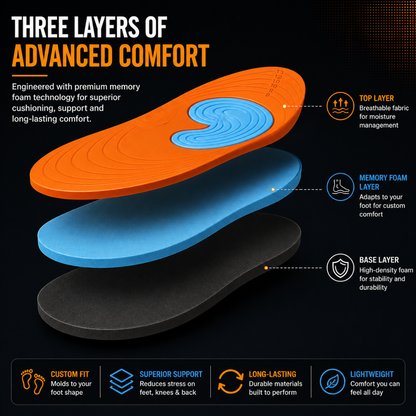 Caffrey Super Novae Memory Blend Insoles - Memory Foam Shoe Inserts for Men Work Boots - Personalized Comfort and Support - Adapts to Foot Shape - Ideal for Men's Shoe Soles - Women's Shoe Inserts