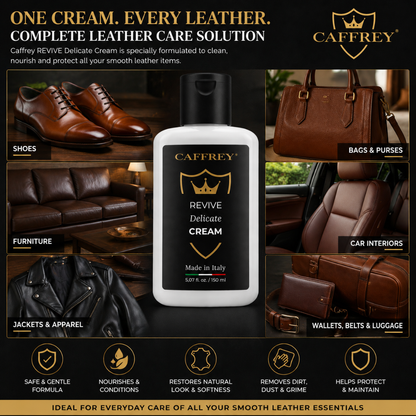 Caffrey Leather Cleaner and Conditioner Cream 150ml – Premium Italian Leather Care for Shoes, Boots, Handbags, Furniture, Sofas, Car Seats & Luggage