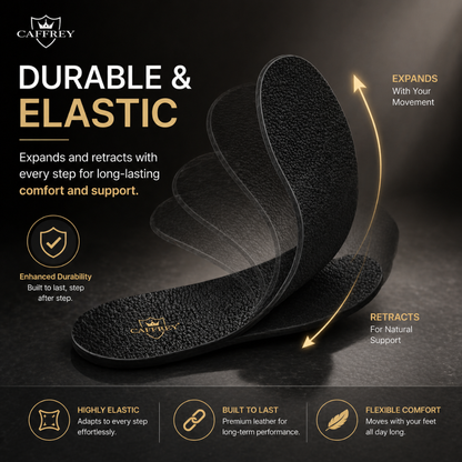 Caffrey Eleganza Noire Premium Sheep Leather Insole – Durable & Elastic, Processed for Softness & Comfort, Expands & Retracts While Walking, High-Grade Leather for Ultimate Foot Support
