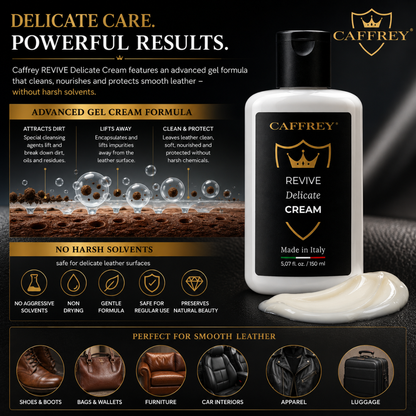 Caffrey Leather Cleaner and Conditioner Cream 150ml – Premium Italian Leather Care for Shoes, Boots, Handbags, Furniture, Sofas, Car Seats & Luggage