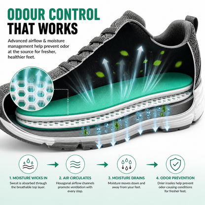 Caffrey Odour Smart Insoles – Cushioned Shoe Inserts with Hexagonal Airflow, Moisture-Wicking & Odour Control
