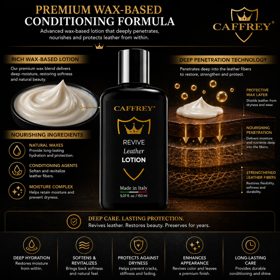Caffrey Revive Leather Conditioner Lotion 5.07 oz – Premium Italian Leather Conditioner for Furniture, Car Seats, Sofas, Handbags, Shoes, Boots & Jackets