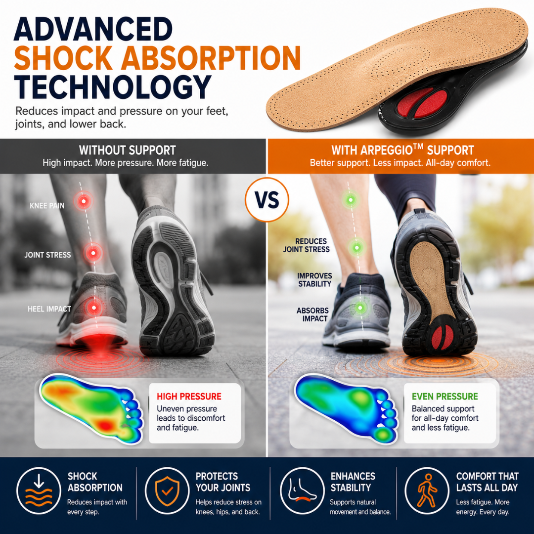 Caffrey ARPEGGIO Leather Arch Support Insoles - Pain Relief & Back Support for Men & Women, Achilles Support, Moisture Control Sheepskin, Ideal for Walking Shoes, Boots, Heels & Winter Footwear