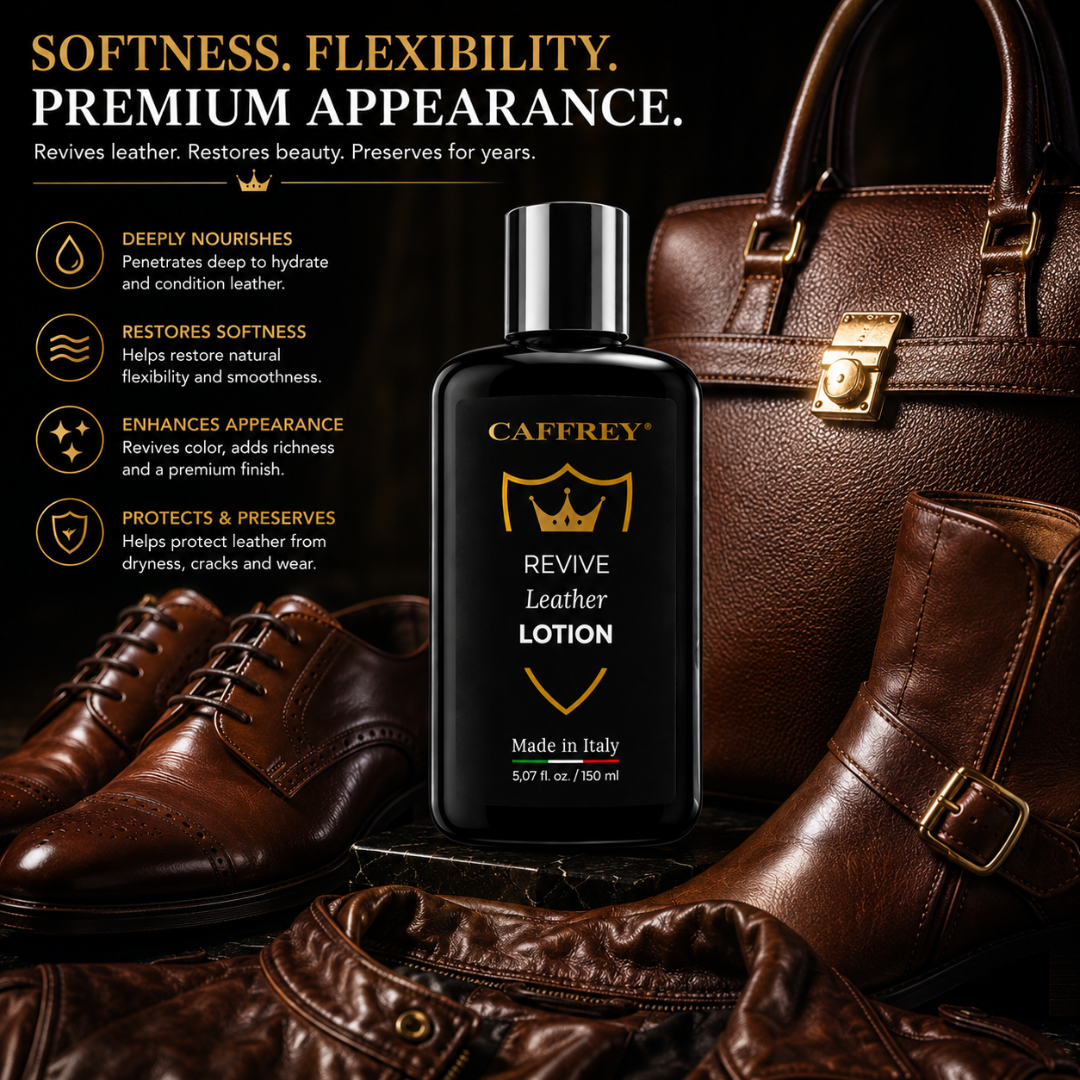 Caffrey Revive Leather Conditioner Lotion 5.07 oz – Premium Italian Leather Conditioner for Furniture, Car Seats, Sofas, Handbags, Shoes, Boots & Jackets