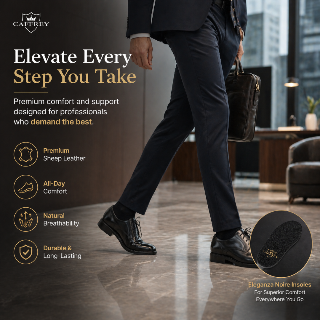 Caffrey Eleganza Noire Premium Sheep Leather Insole – Durable & Elastic, Processed for Softness & Comfort, Expands & Retracts While Walking, High-Grade Leather for Ultimate Foot Support