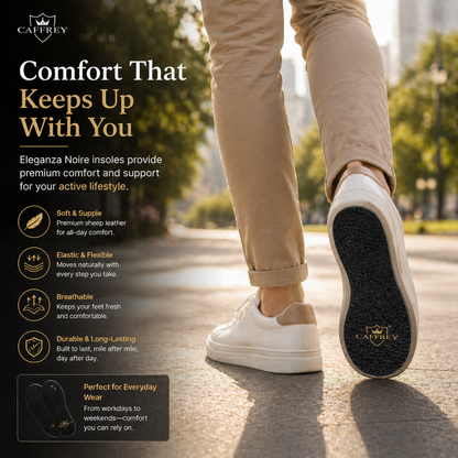 Caffrey Eleganza Noire Premium Sheep Leather Insole – Durable & Elastic, Processed for Softness & Comfort, Expands & Retracts While Walking, High-Grade Leather for Ultimate Foot Support