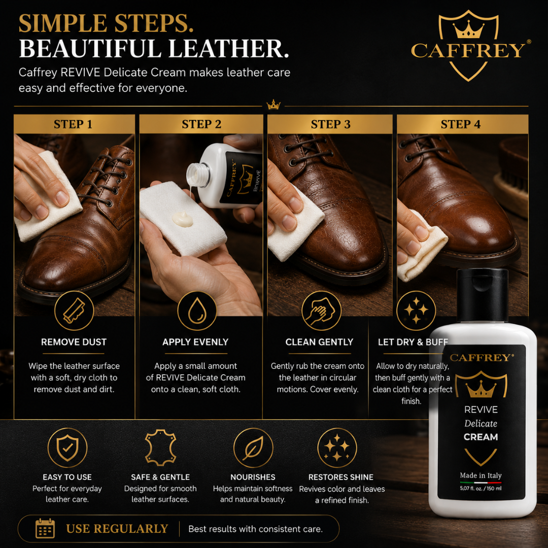Caffrey Leather Cleaner and Conditioner Cream 150ml – Premium Italian Leather Care for Shoes, Boots, Handbags, Furniture, Sofas, Car Seats & Luggage