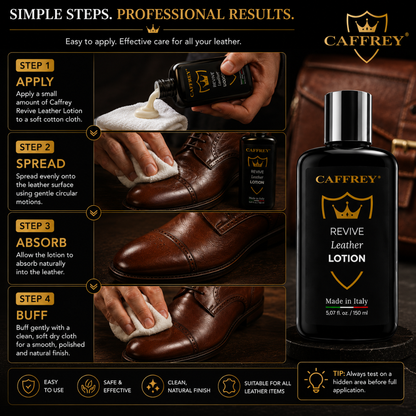 Caffrey Revive Leather Conditioner Lotion 5.07 oz – Premium Italian Leather Conditioner for Furniture, Car Seats, Sofas, Handbags, Shoes, Boots & Jackets