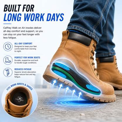 Caffrey Walk On Air Insoles – Shock Absorbing Arch Support Insoles with High-Rebound Foam & Gel Cushioning, Plantar Fasciitis & All-Day Standing Support