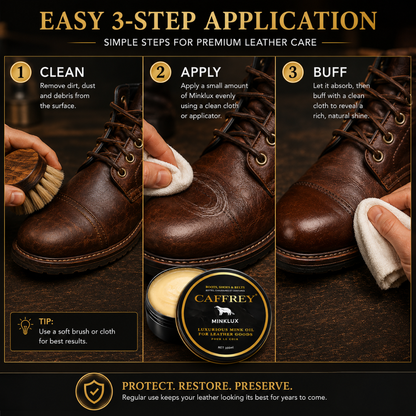 Caffrey Minklux Oil – Pure Mink Oil Leather Conditioner for Softening, Restoring & Preventing Cracks, Non-Discoloring Formula for Shoes, Bags & Leather Goods