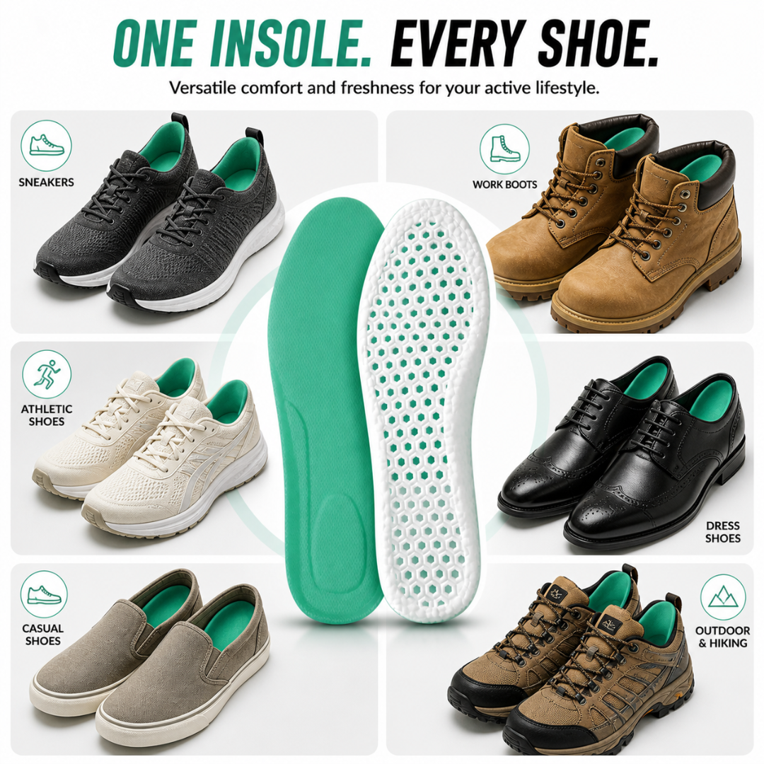Caffrey Odour Smart Insoles – Cushioned Shoe Inserts with Hexagonal Airflow, Moisture-Wicking & Odour Control