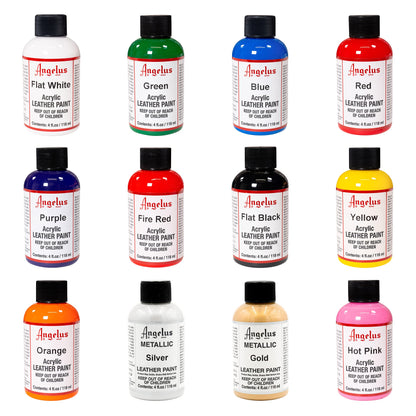 Angelus Leather Paint Kit – 12 Color Acrylic Paint Set (4 oz Bottles)
