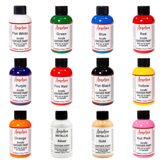 Angelus Leather Paint Kit – 12 Color Acrylic Paint Set (4 oz Bottles)