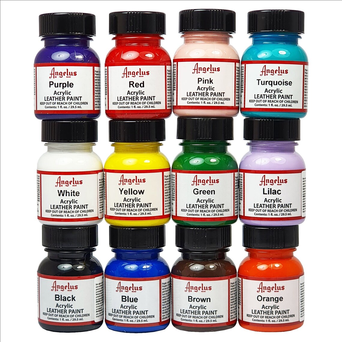 Angelus Leather Paint Best Sellers Kit – 12 Color Acrylic Set (1 oz Bottles)