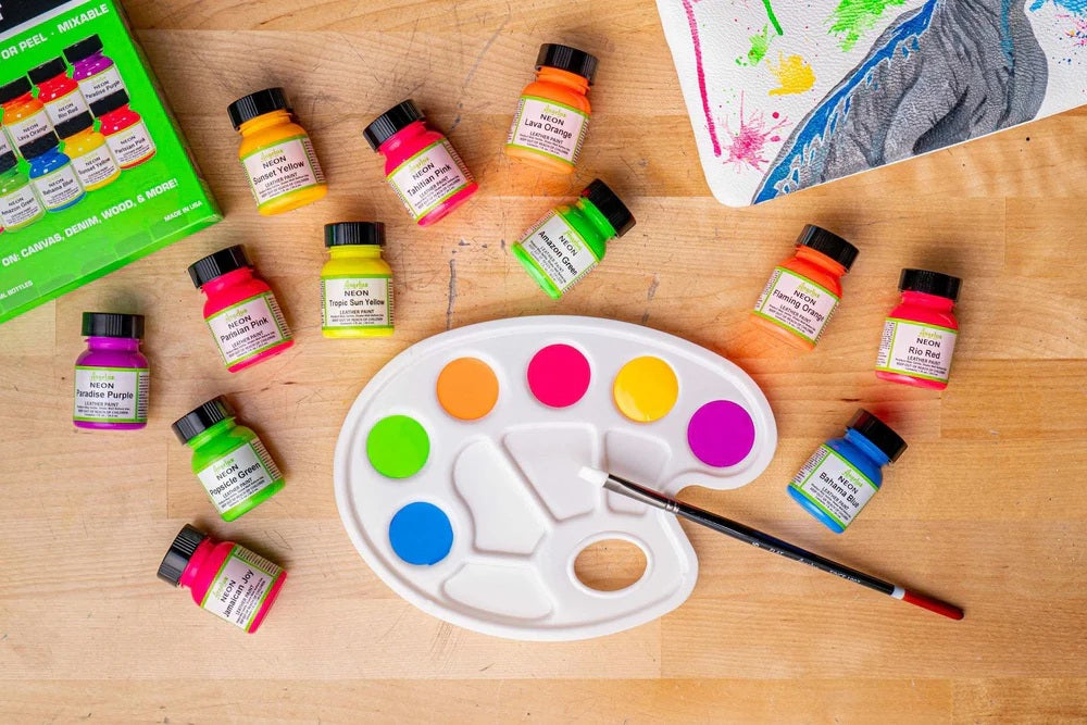 Angelus Neon Leather Paint Kit – 12 Bright Colors (1 oz Bottles)