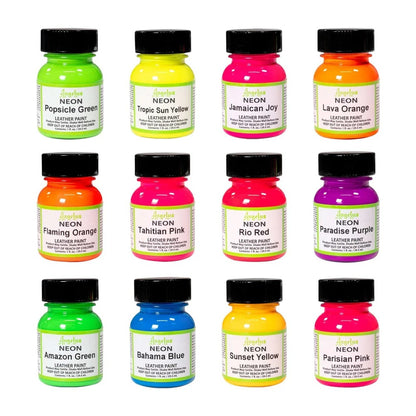 Angelus Neon Leather Paint Kit – 12 Bright Colors (1 oz Bottles)