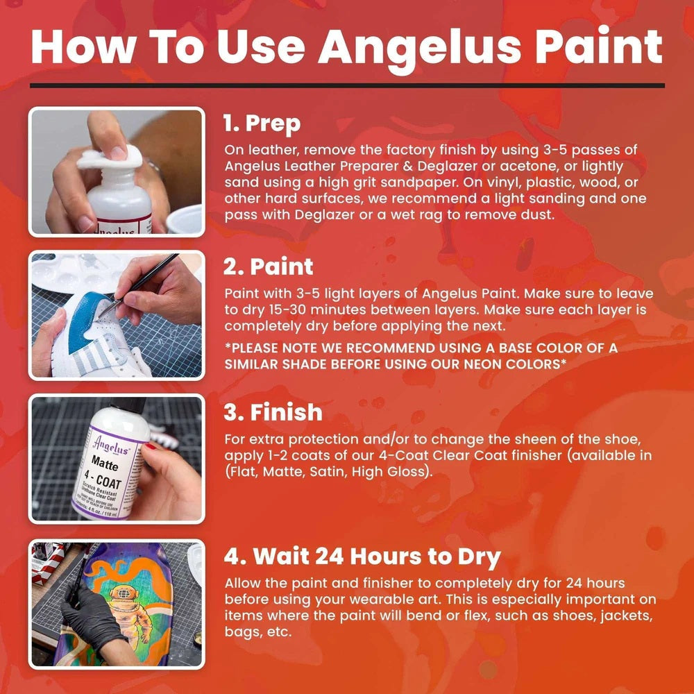 Angelus Leather Paint Kit – 12 Color Acrylic Paint Set (4 oz Bottles)