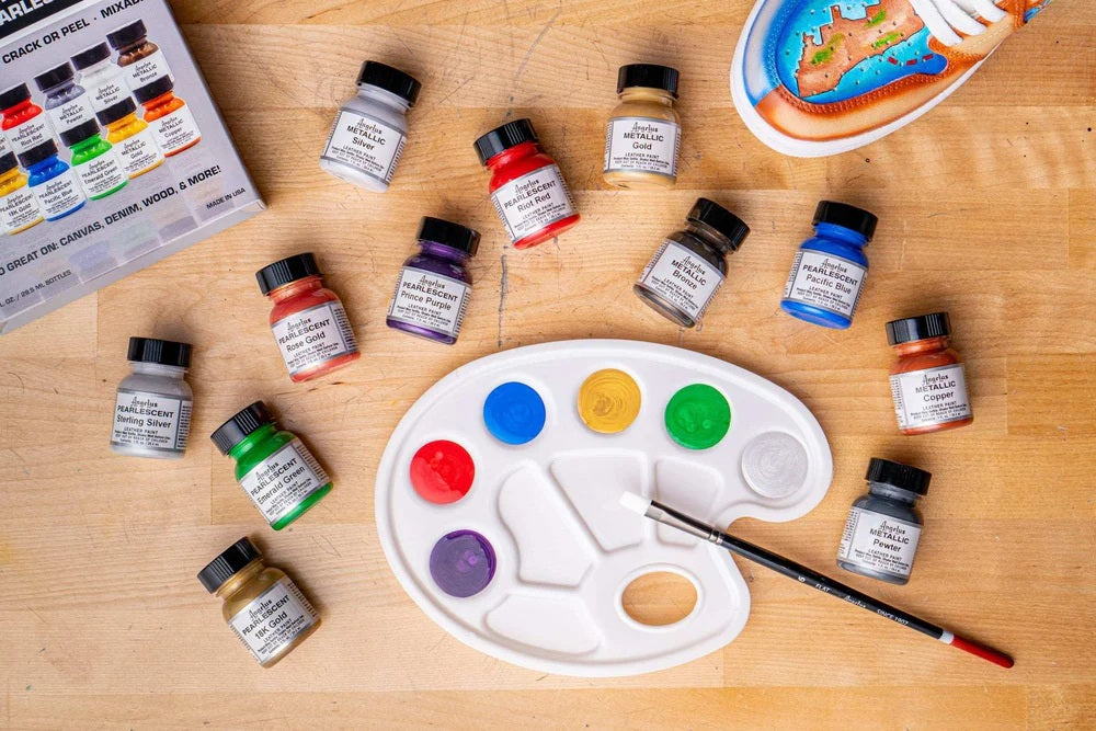Angelus Pearlescent & Metallic Leather Paint Kit – 12 Vibrant Colors (1 oz Bottles)