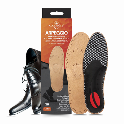 Caffrey ARPEGGIO Leather Arch Support Insoles - Pain Relief & Back Support for Men & Women, Achilles Support, Moisture Control Sheepskin, Ideal for Walking Shoes, Boots, Heels & Winter Footwear