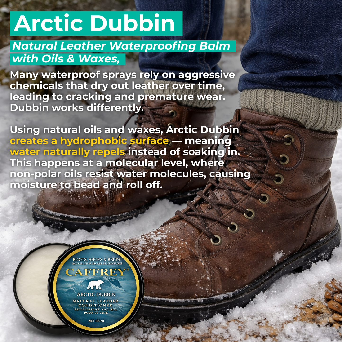 Caffrey Arctic Dubbin – Natural Leather Waterproofing Balm with Oils & Waxes, Weather Protection Without Drying, Leather Conditioning & Odor Prevention