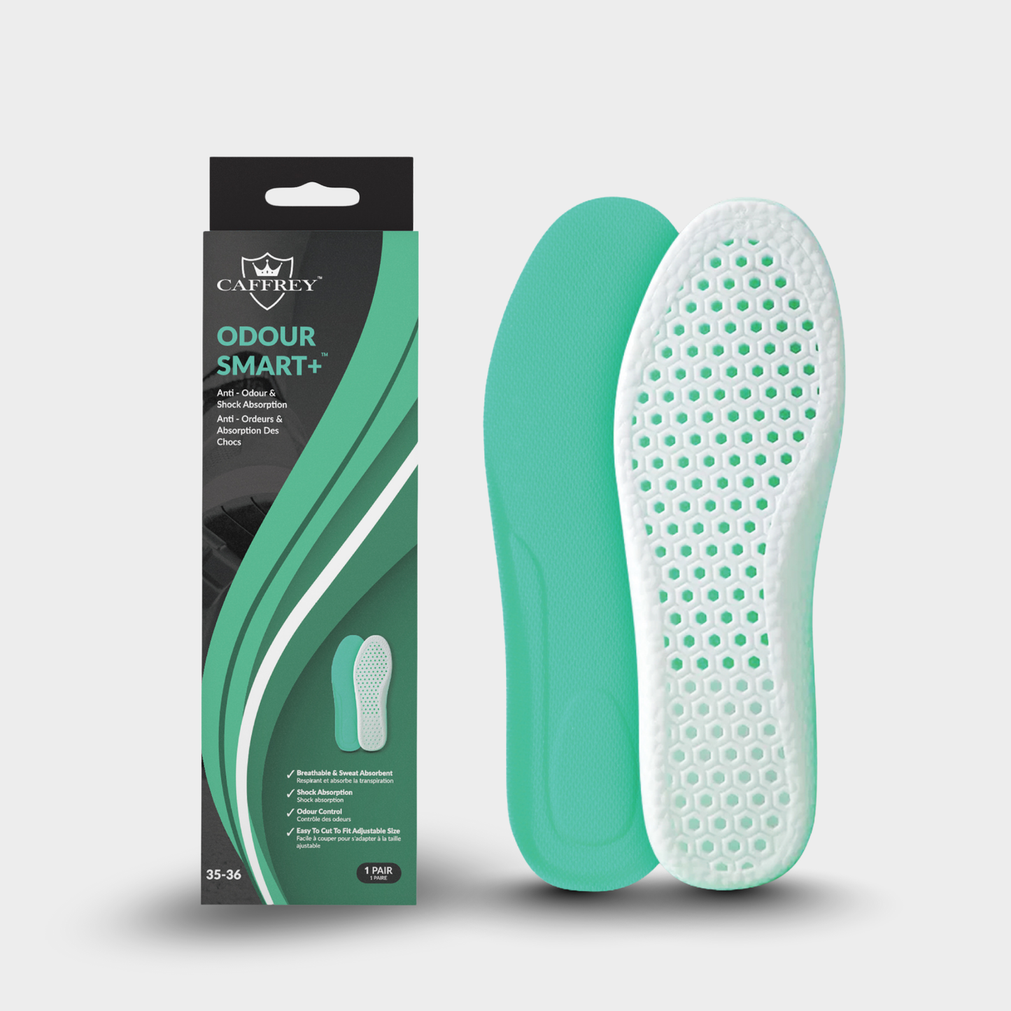 Caffrey Odour Smart Insoles – Cushioned Shoe Inserts with Hexagonal Airflow, Moisture-Wicking & Odour Control