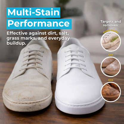 Caffrey Premium Shoe Cleaning Kit – Multi-Surface Leather, Suede & Sneaker Cleaner with Brush, Cleaning Solution & Cloth, Non-Discoloring Formula Safe for White Shoes