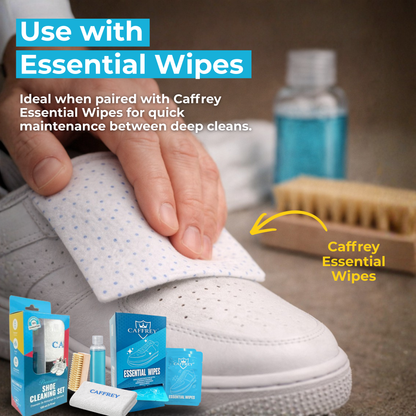 Caffrey Premium Shoe Cleaning Kit – Multi-Surface Leather, Suede & Sneaker Cleaner with Brush, Cleaning Solution & Cloth, Non-Discoloring Formula Safe for White Shoes