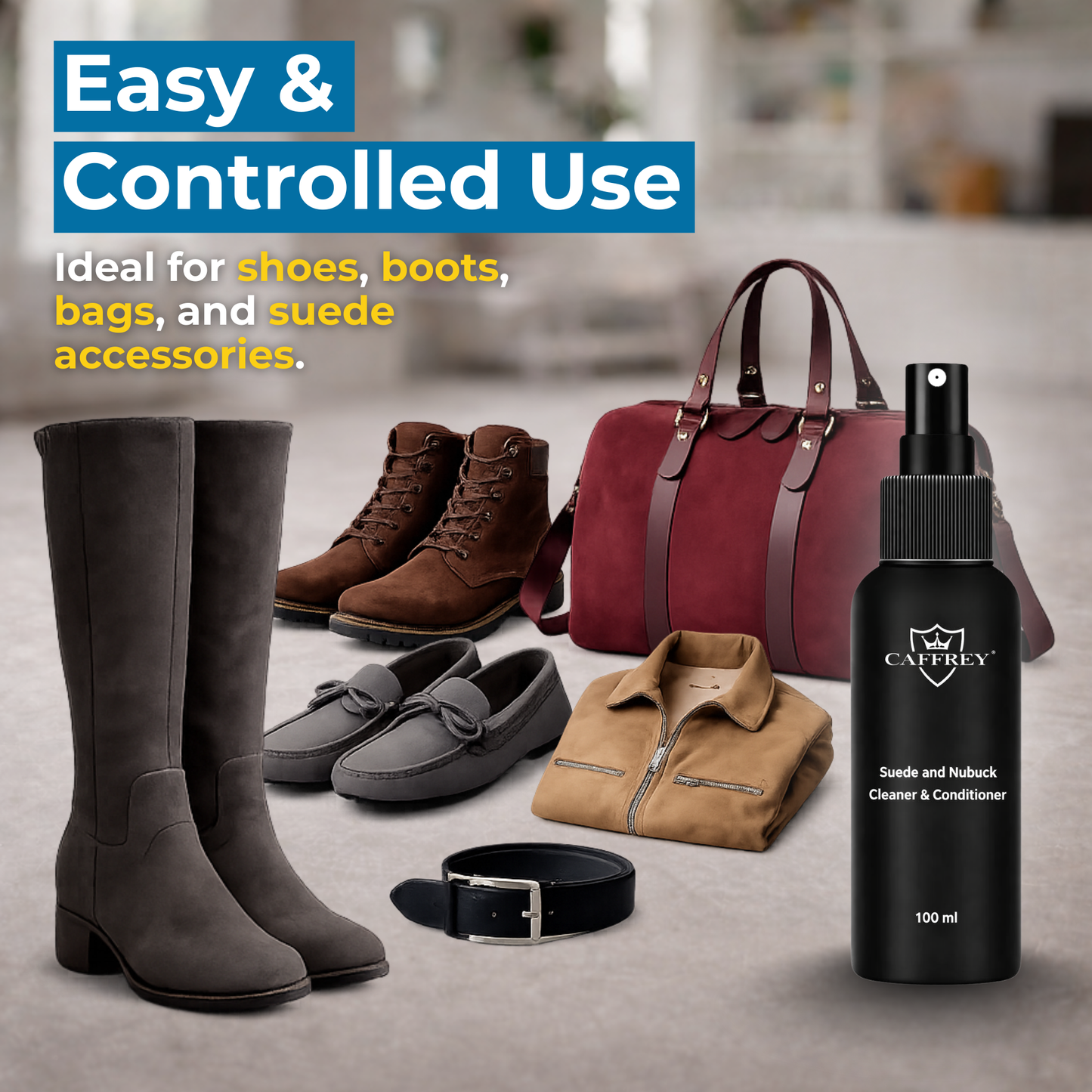 Caffrey Suede Cleaner & conditioner – Specialized Cleaner for Suede & Nubuck, Fiber-Safe Formula, Restores Texture Without Damage