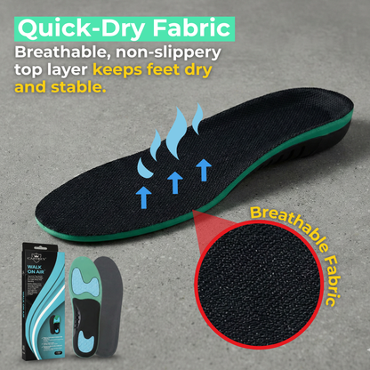 Caffrey Walk On Air Insoles – Shock Absorbing Arch Support Insoles with High-Rebound Foam & Gel Cushioning, Plantar Fasciitis & All-Day Standing Support