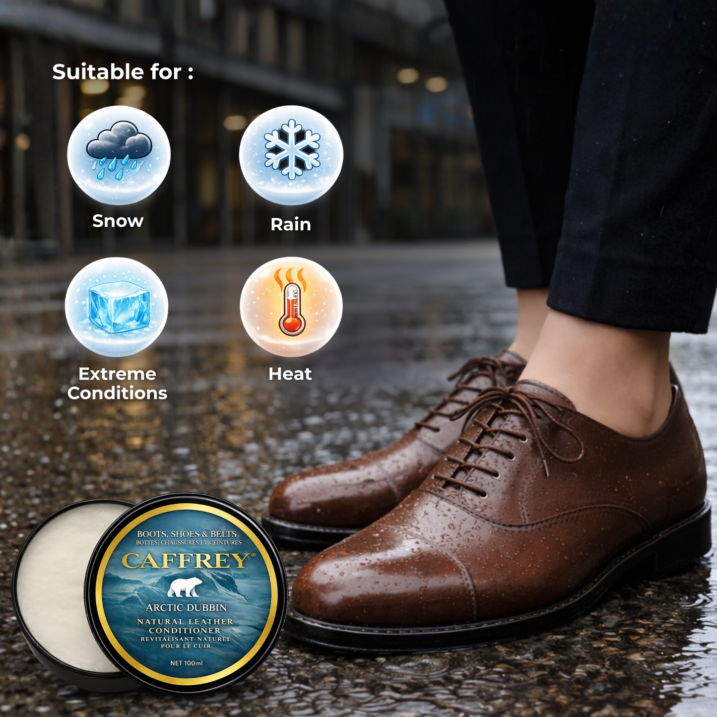 Caffrey Arctic Dubbin – Natural Leather Waterproofing Balm with Oils & Waxes, Weather Protection Without Drying, Leather Conditioning & Odor Prevention